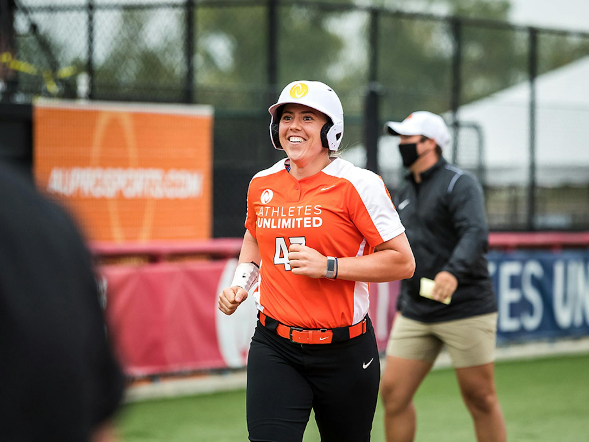 Amanda Chidester smiles after home run.