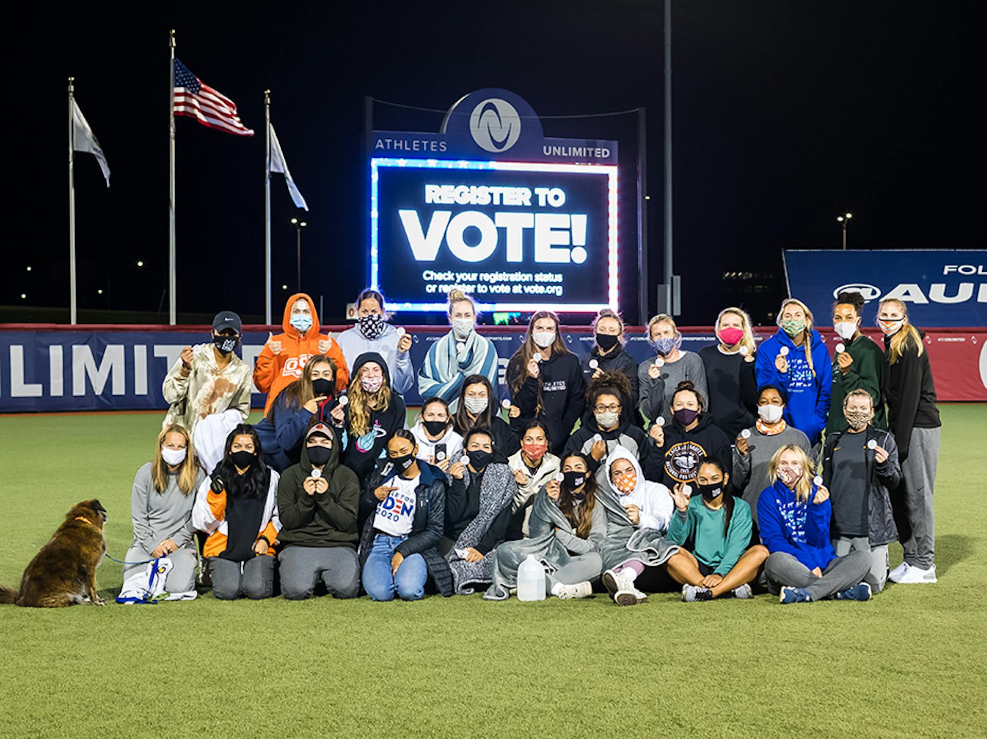 Athletes at the Friday Night Lights event where athletes registered to vote.