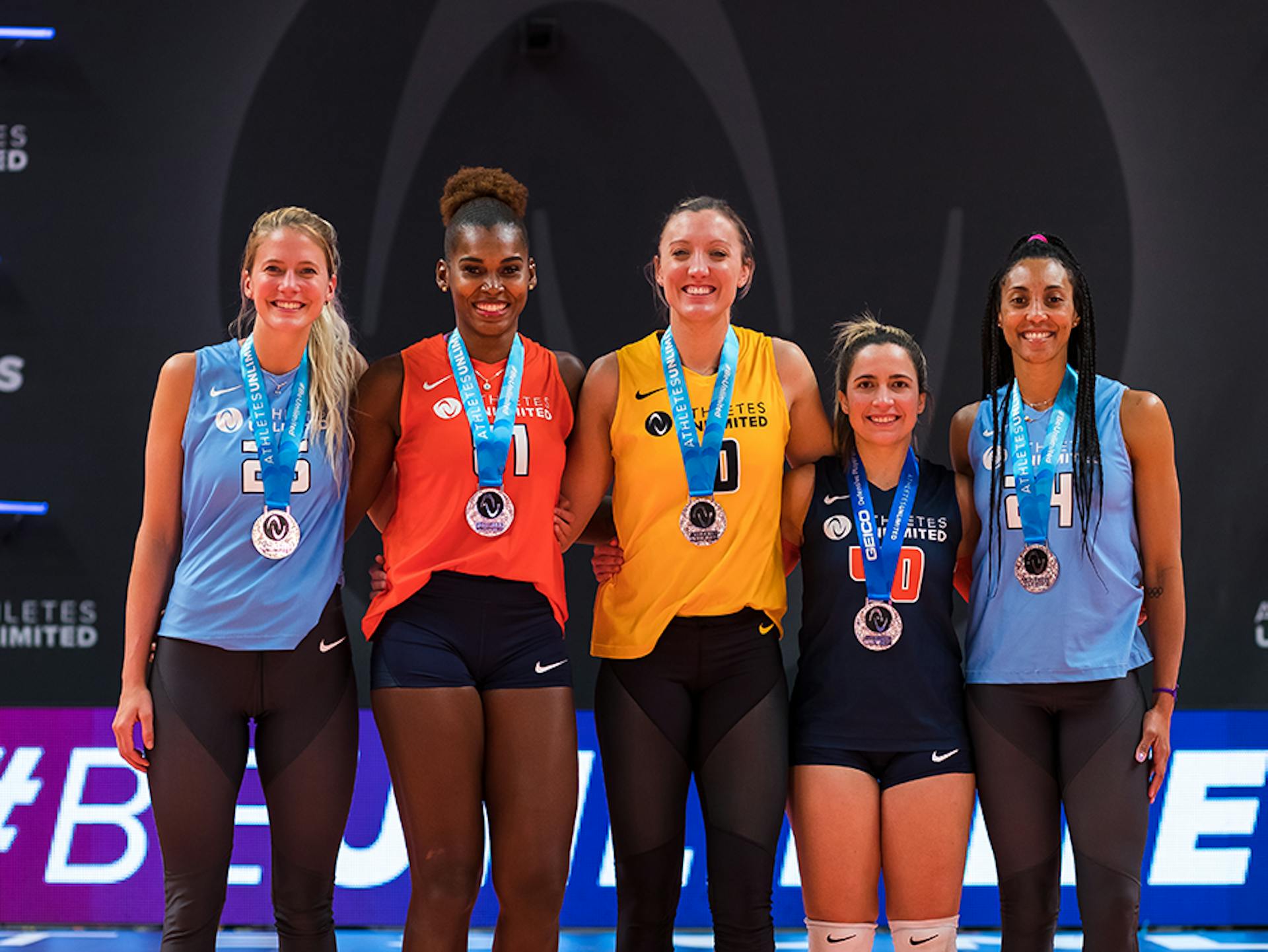 Athletes Unlimited Volleyball Season 1 Winners: Brie King, Bethania De la Cruz, Jordan Larson, Nomaris Vélez Agosto, Aury Cruz