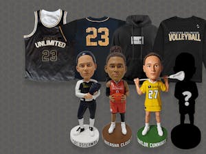 A series of apparel items: Basketball Jersey, Softball Jersey, Lacrosse Hoodie and Volleyball Hoodie, and a series of bobbleheads: Cat Osterman, Natasha Cloud, Taylor Cummings, and a bobblehead with a question mark indicating it will be announced later.